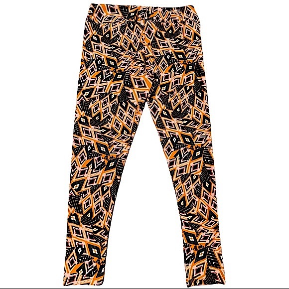 Lularoe Tall & Curvy orange, black, white, red diamond design leggings, like new - Picture 1 of 9